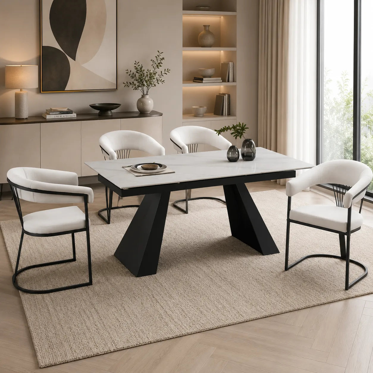 Table Rallonge Gulliver 160/240 CM Metal Noir Marbre Blanc