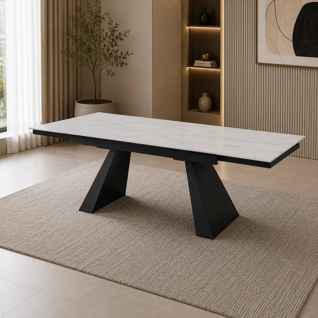 Table Rallonge Gulliver 160/240 CM Metal Noir Marbre Blanc