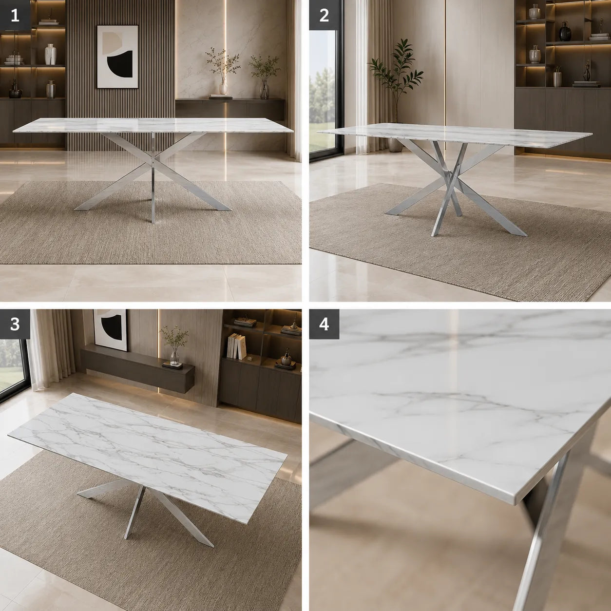 Table Rectangulaire Jessica Pieds Chrome 180x90x75 CM