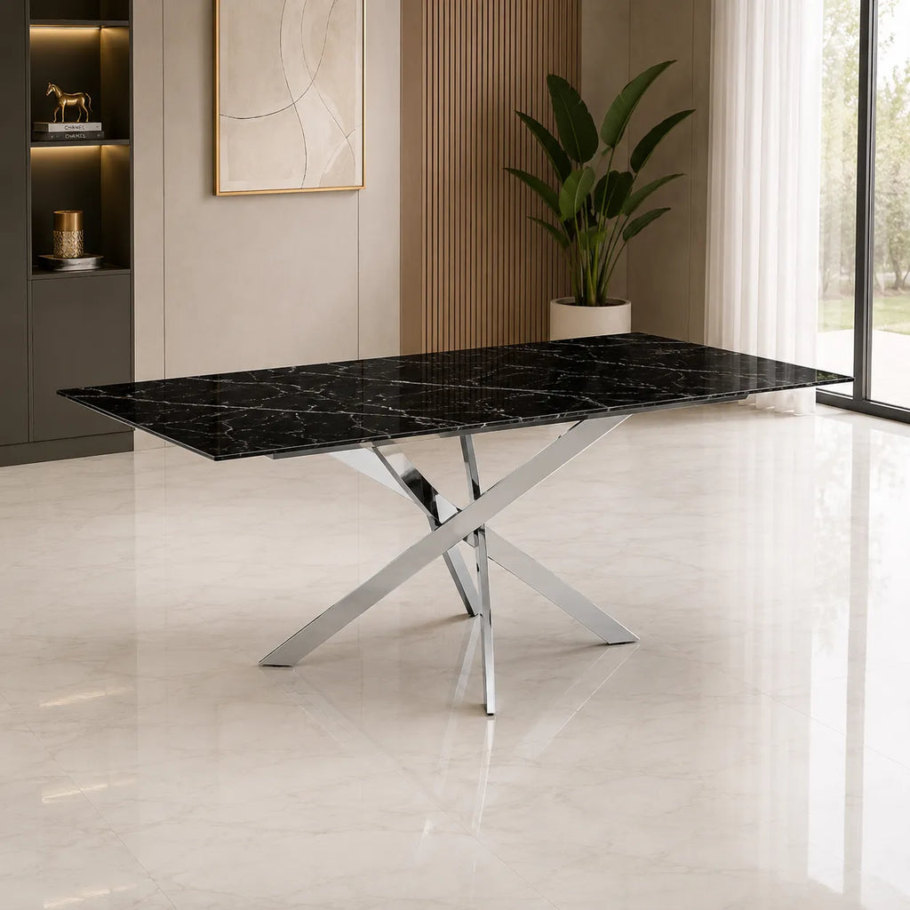 Table Rectangulaire New Jessica Chrome Marbre Noir