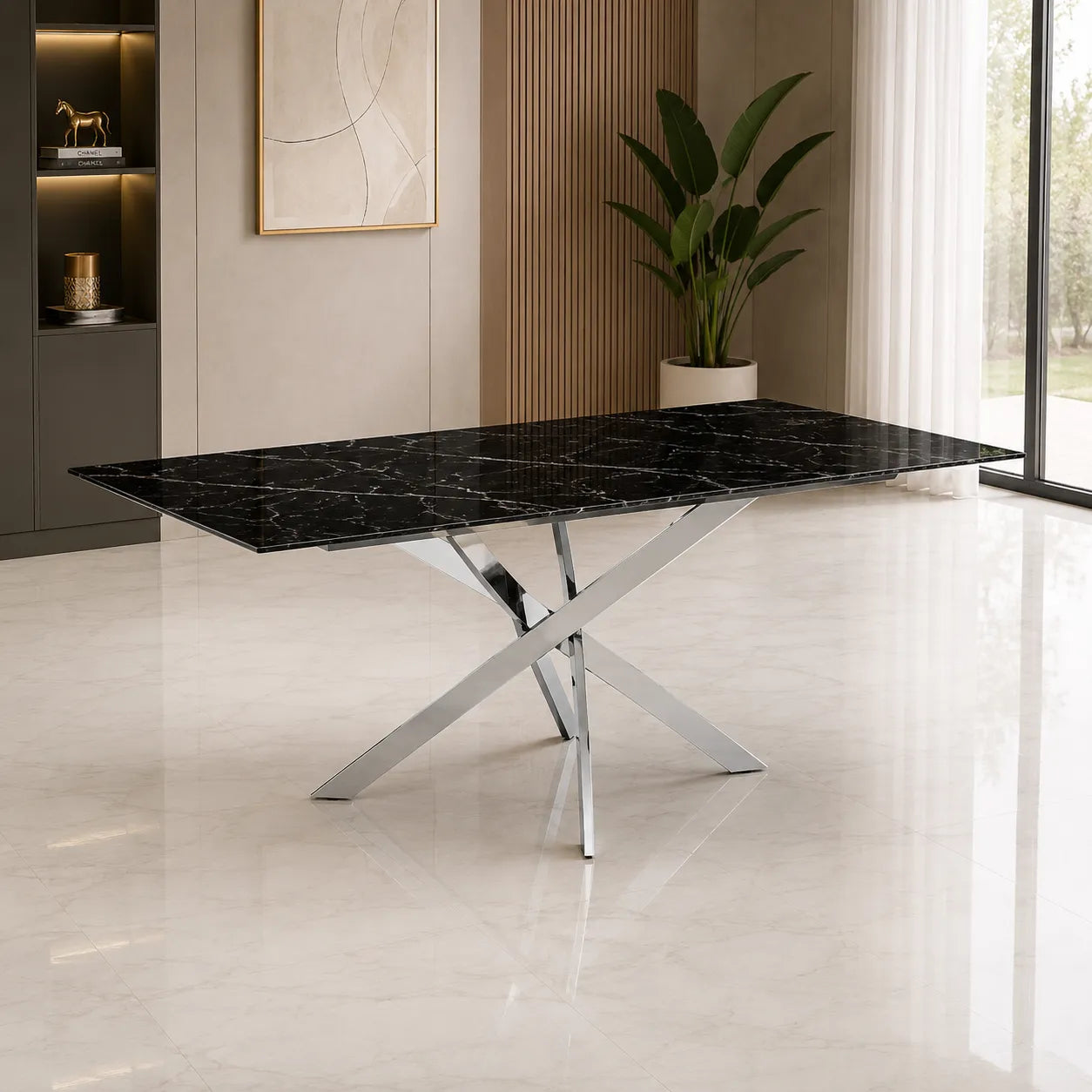 Table Rectangulaire New Jessica Chrome Marbre Noir