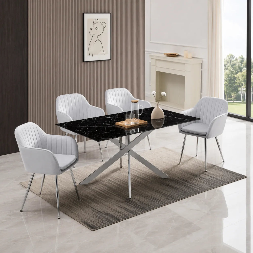 Table Rectangulaire New Jessica Chrome Marbre Noir