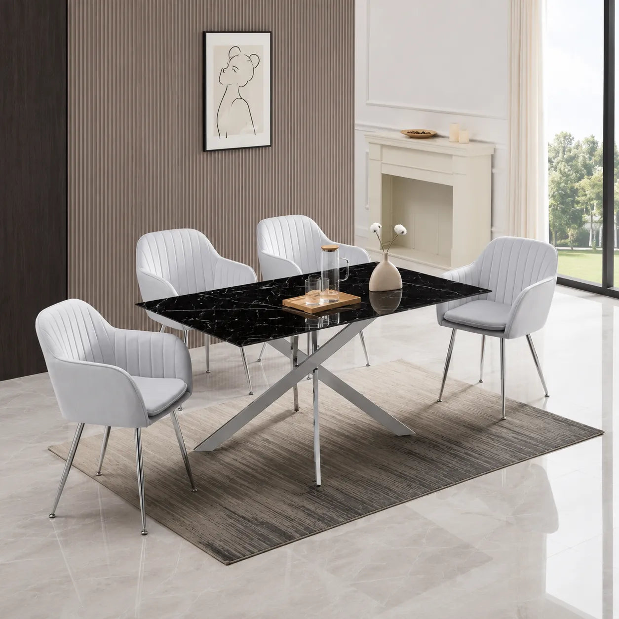 Table Rectangulaire New Jessica Chrome Marbre Noir