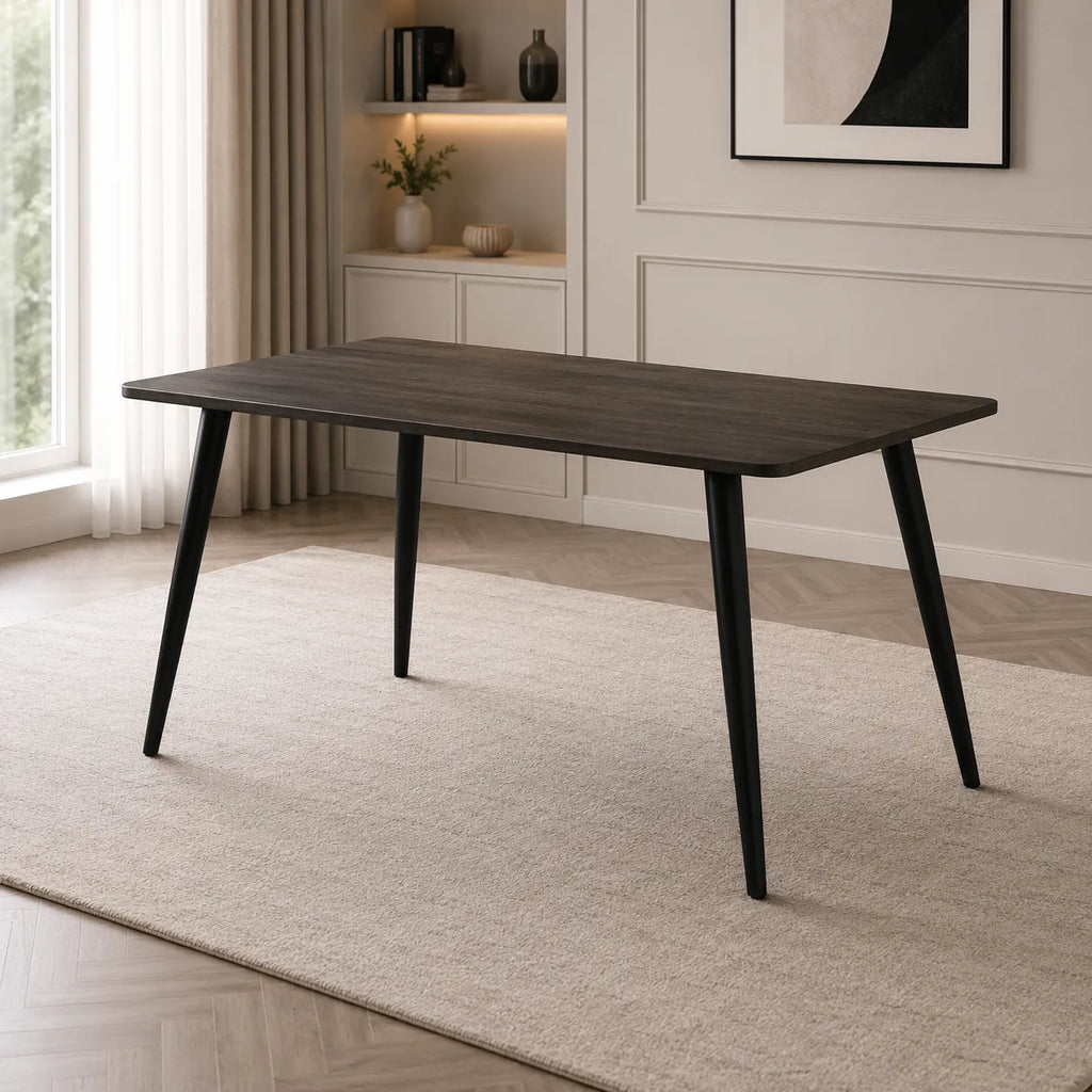 Table Repas Ammo Metal Noir Plateau En Chene Griffee 120X70 CM