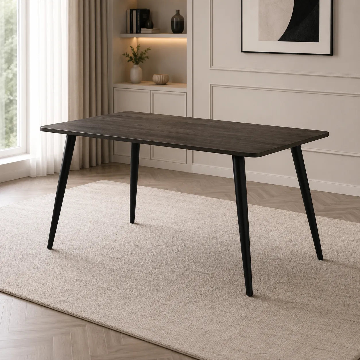 Table Repas Ammo Metal Noir Plateau En Chene Griffee 120X70 CM