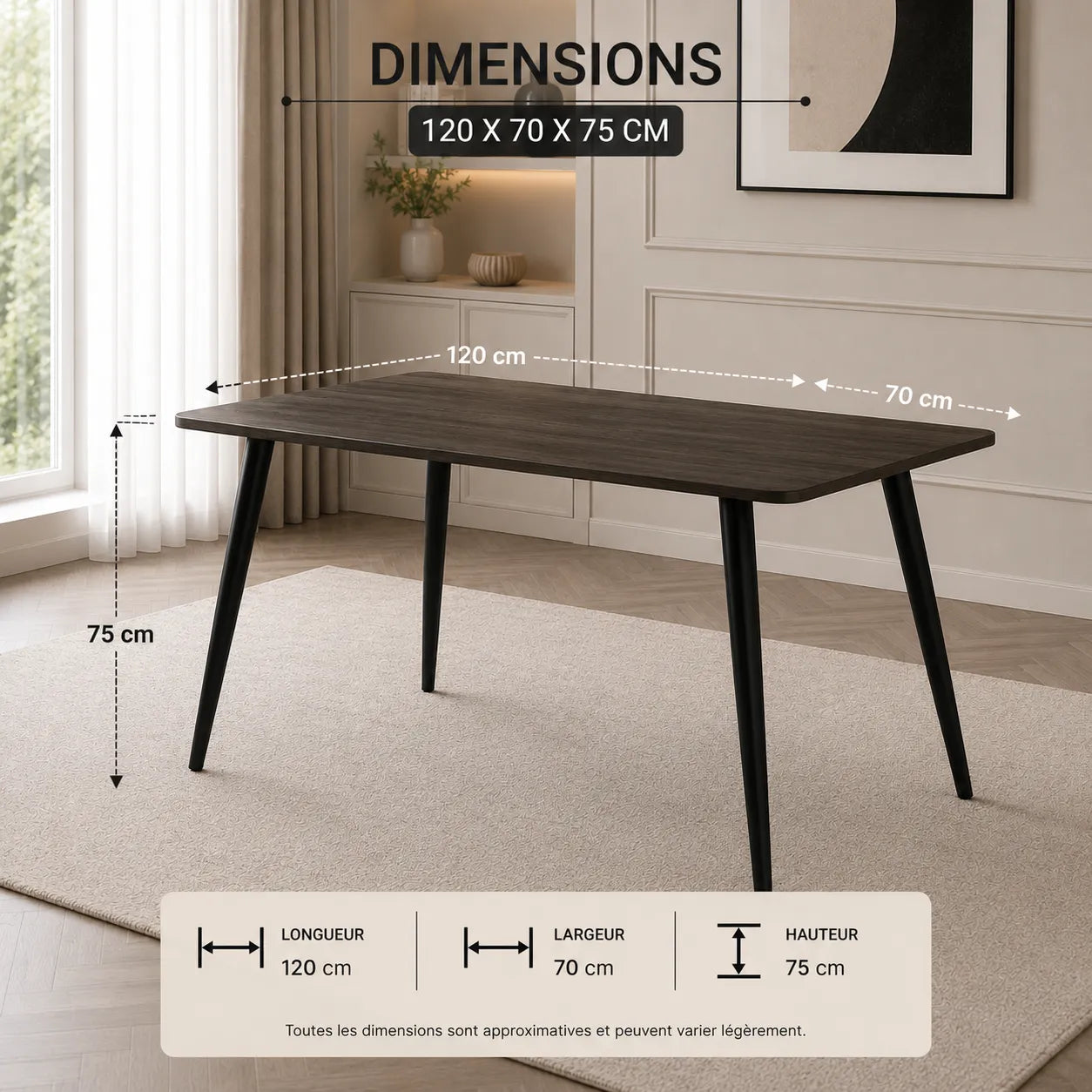 Table Repas Ammo Metal Noir Plateau En Chene Griffee 120X70 CM