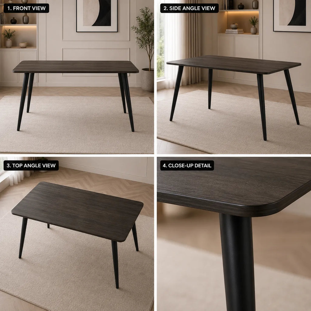 Table Repas Ammo Metal Noir Plateau En Chene Griffee 120X70 CM