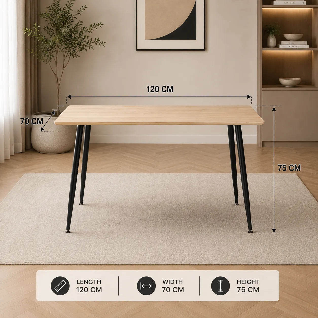 Table Repas Ammo Metal Noir Plateau En Noyer 120x70 CM