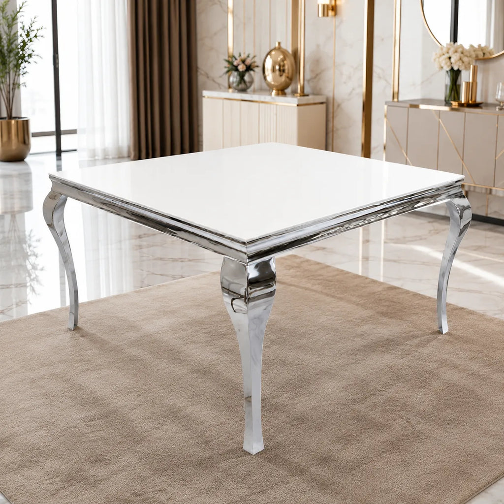 Table Repas Baroque Carree Chrome 140x140x75