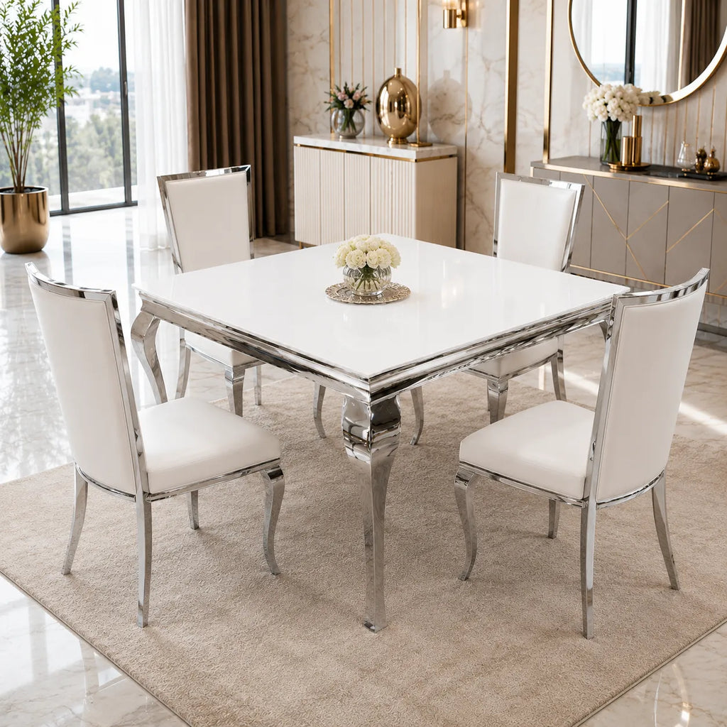 Table Repas Baroque Carree Chrome 140x140x75