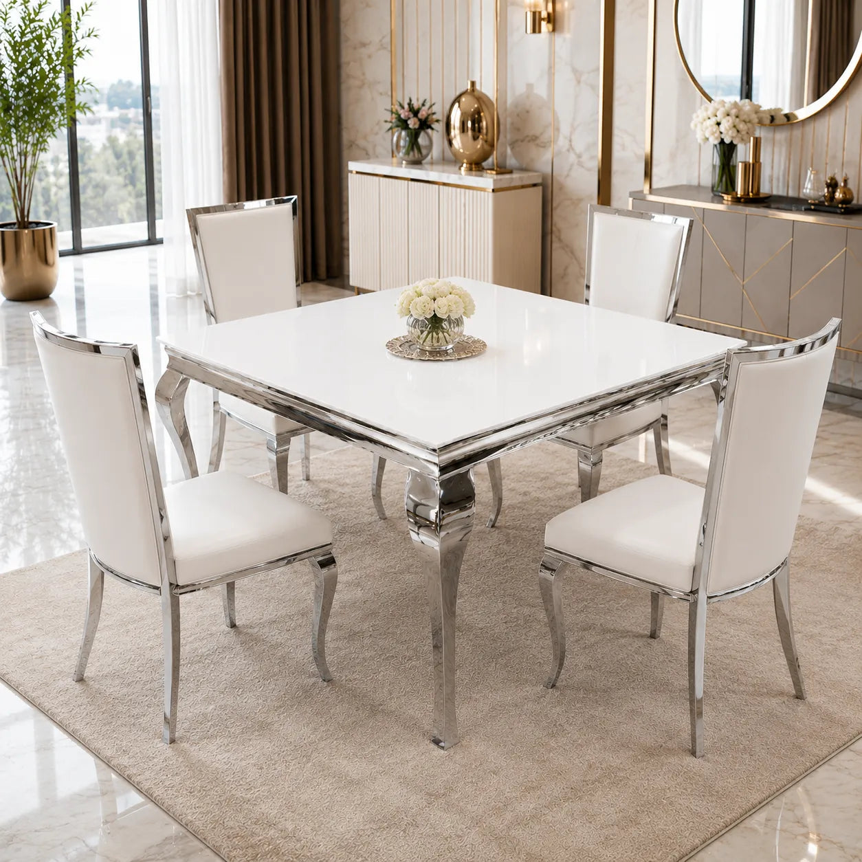 Table Repas Baroque Carree Chrome 140x140x75