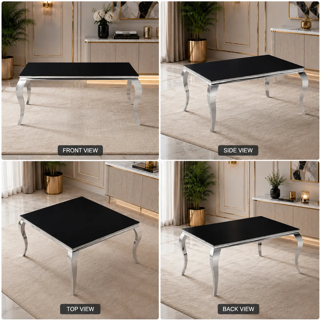 Table Repas Baroque Carree Chrome 140x140x75
