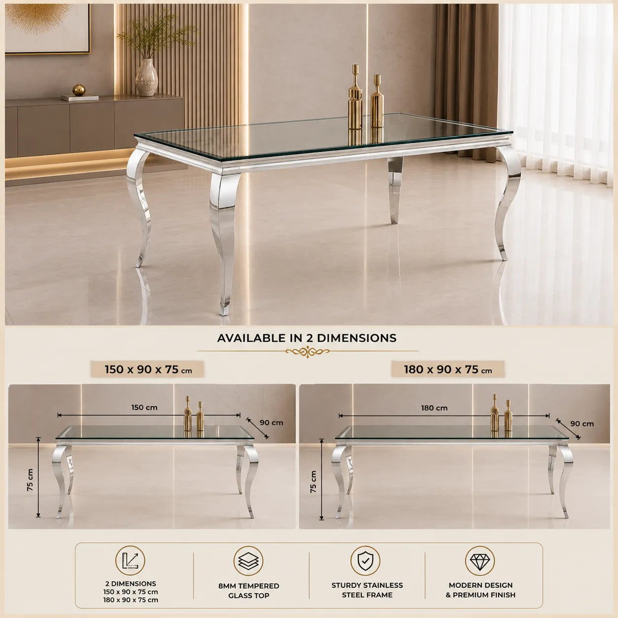 Table Repas Baroque Chrome Miroir