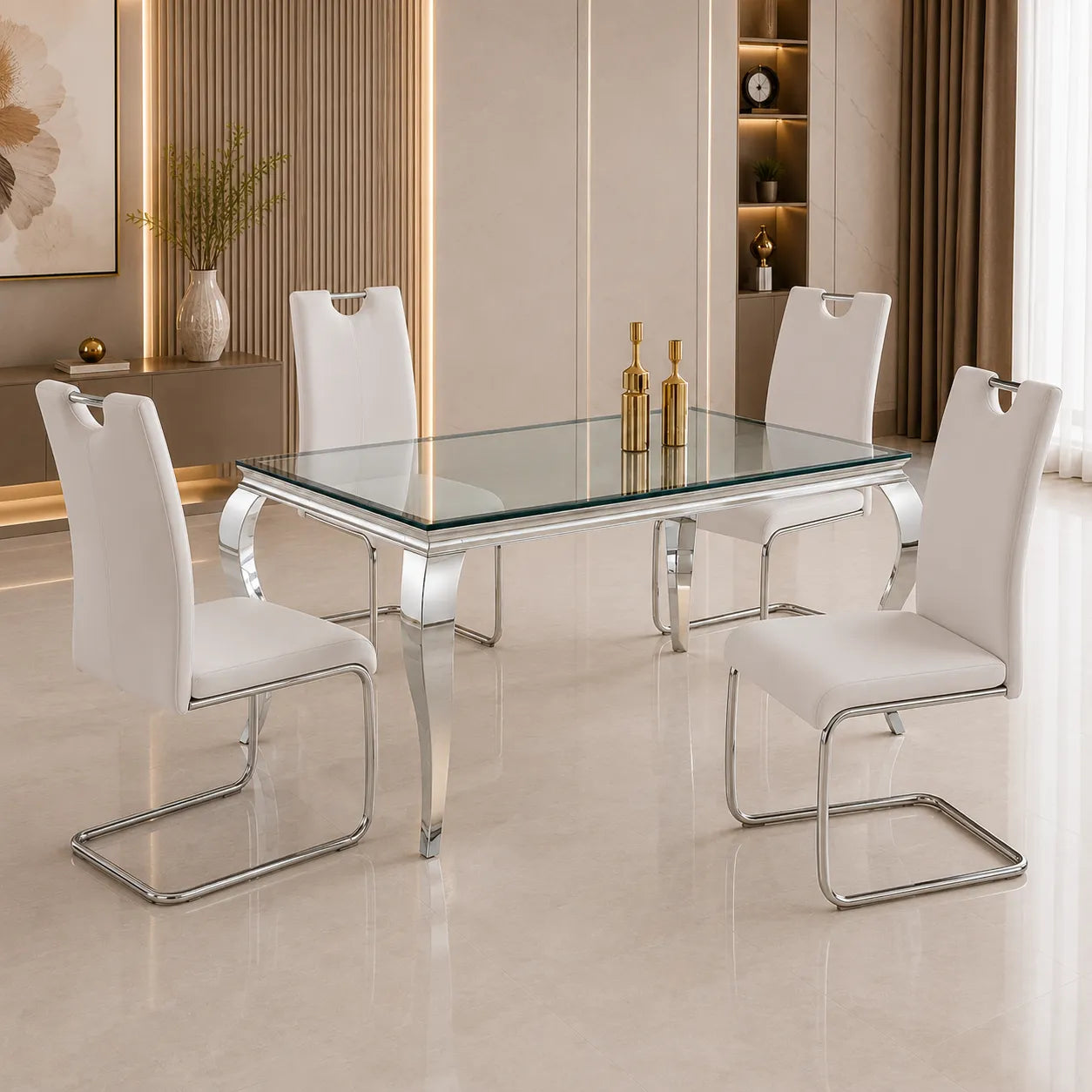 Table Repas Baroque Chrome Miroir