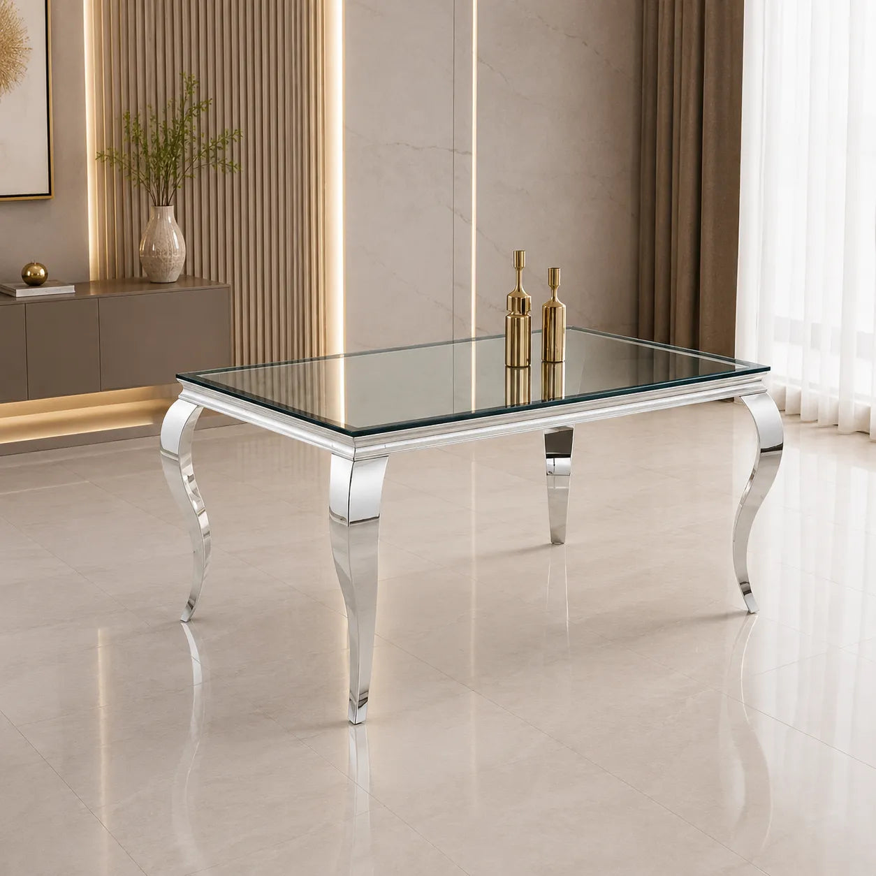 Table Repas Baroque Chrome Miroir