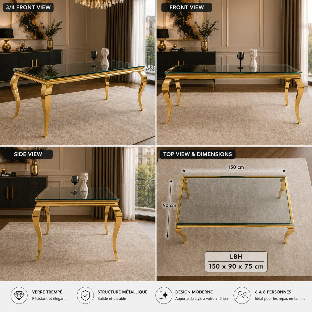 Table Repas Baroque Gold Miroir