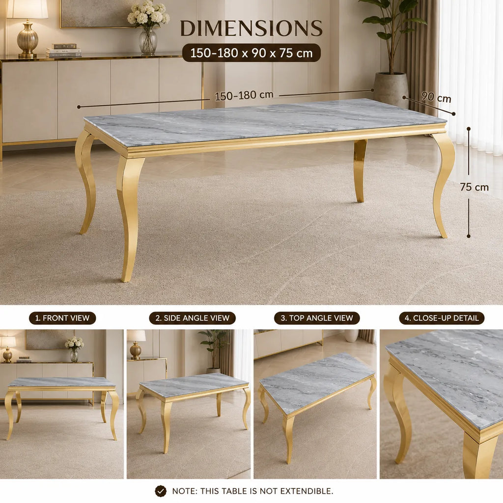 Table Repas Baroque Pieds Dore Marbre Greige