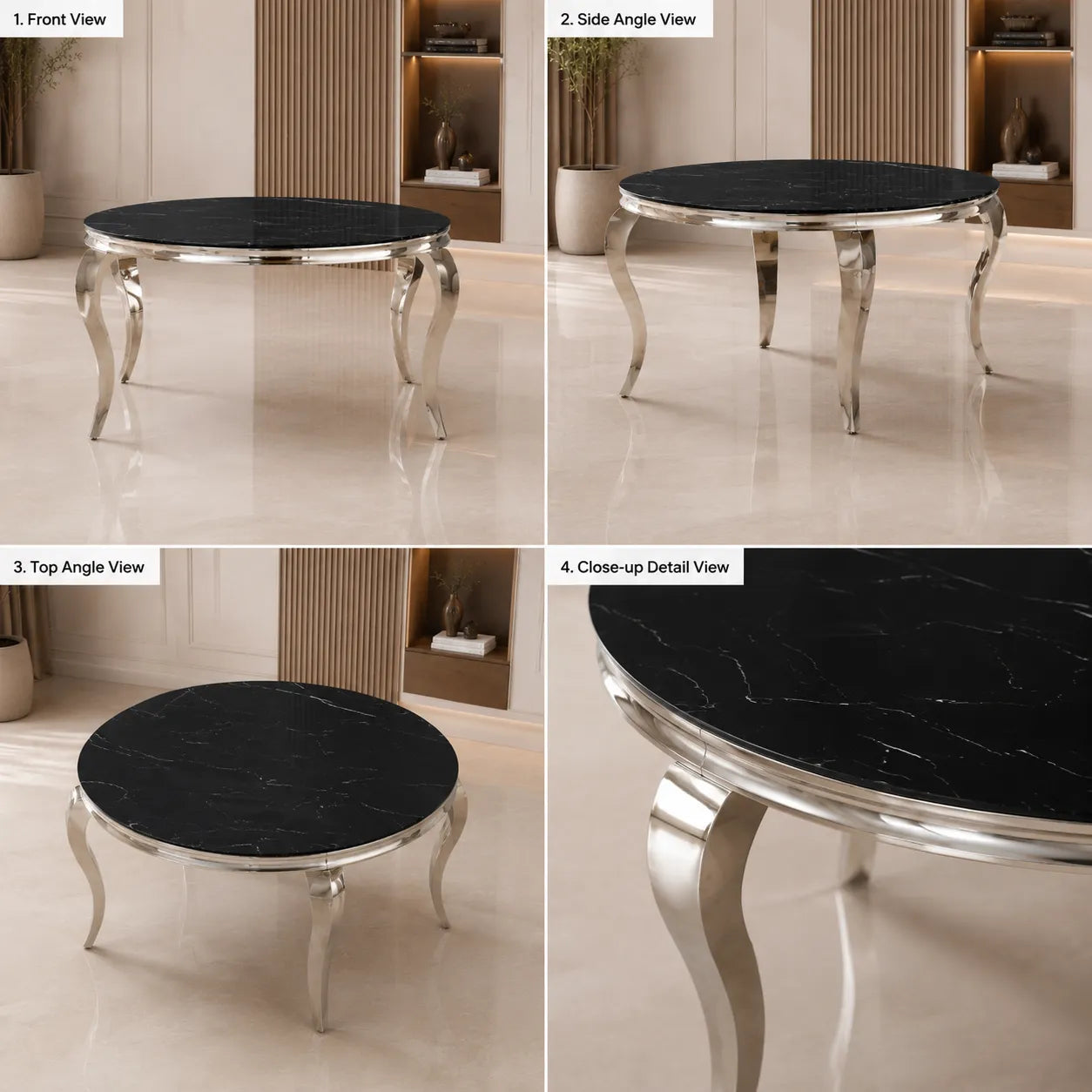 Table Repas Baroque Ronde Chrome Verre
