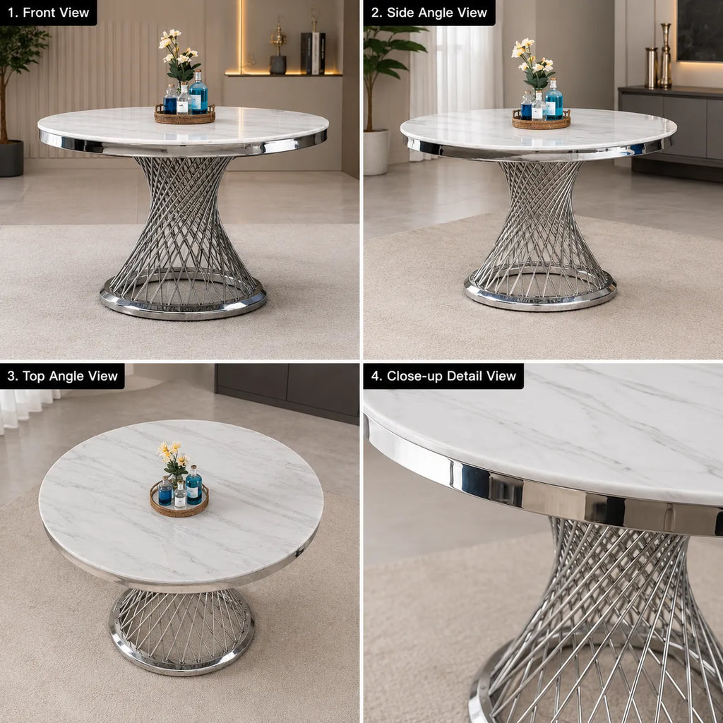 Table Repas Deluxe Chrome Marbre Blanc 130X75 CM