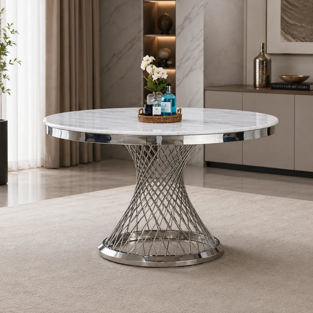 Table Repas Deluxe Chrome Marbre Blanc 130X75 CM