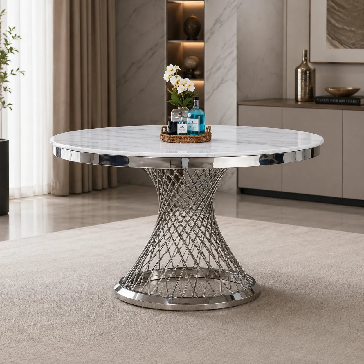 Table Repas Deluxe Chrome Marbre Blanc 130X75 CM