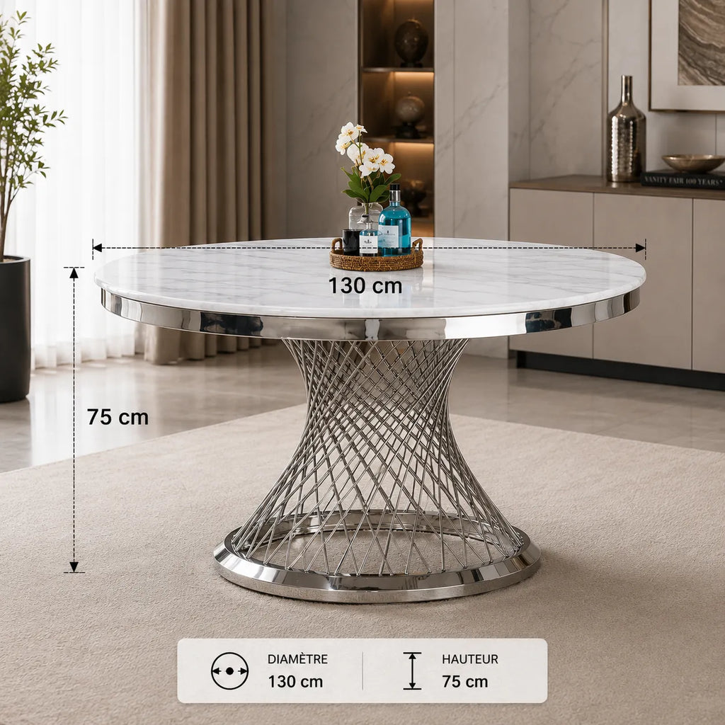 Table Repas Deluxe Chrome Marbre Blanc 130X75 CM