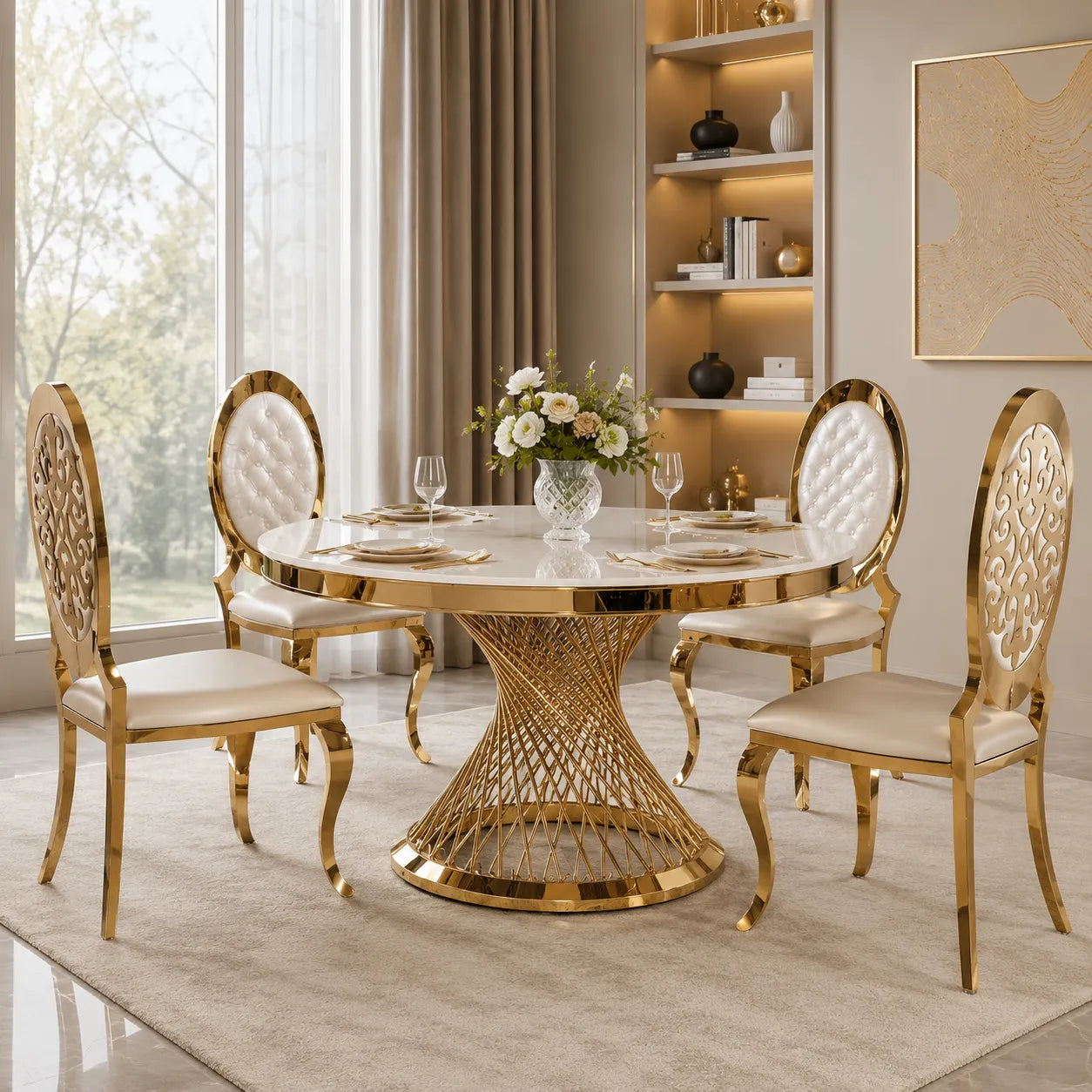 Table Repas Deluxe Gold Marbre Blanc 130X75 CM