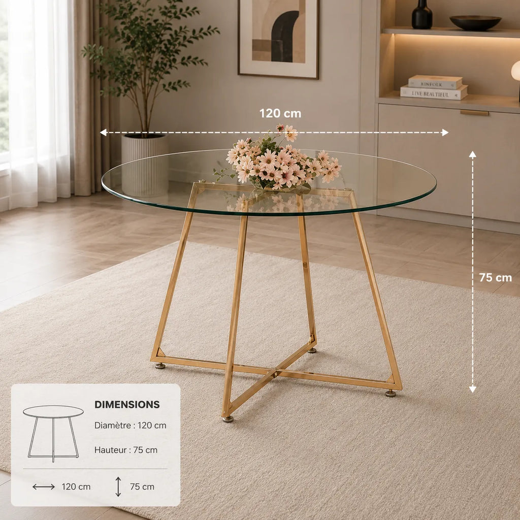 Table Repas Heloise Pieds Gold 120 CM