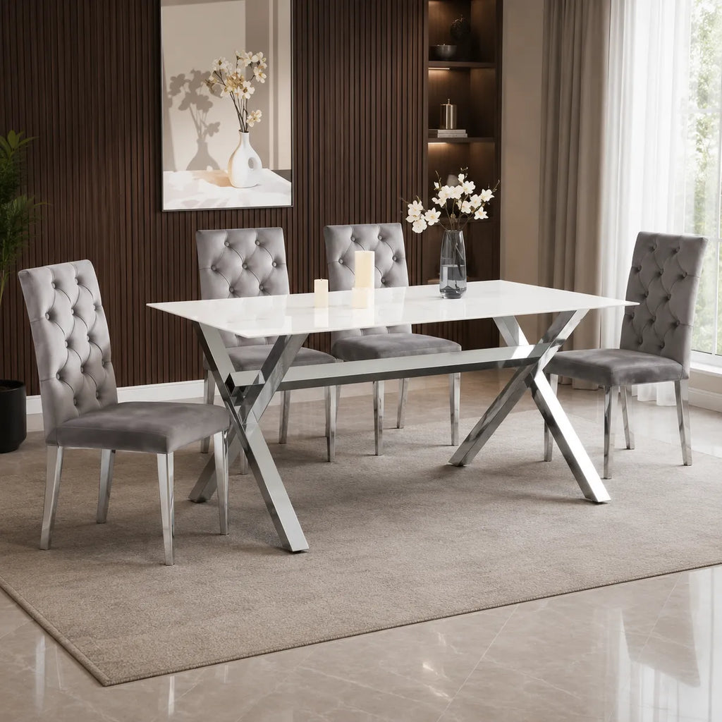Table Repas IXE Metal Chrome Marbre Blanc