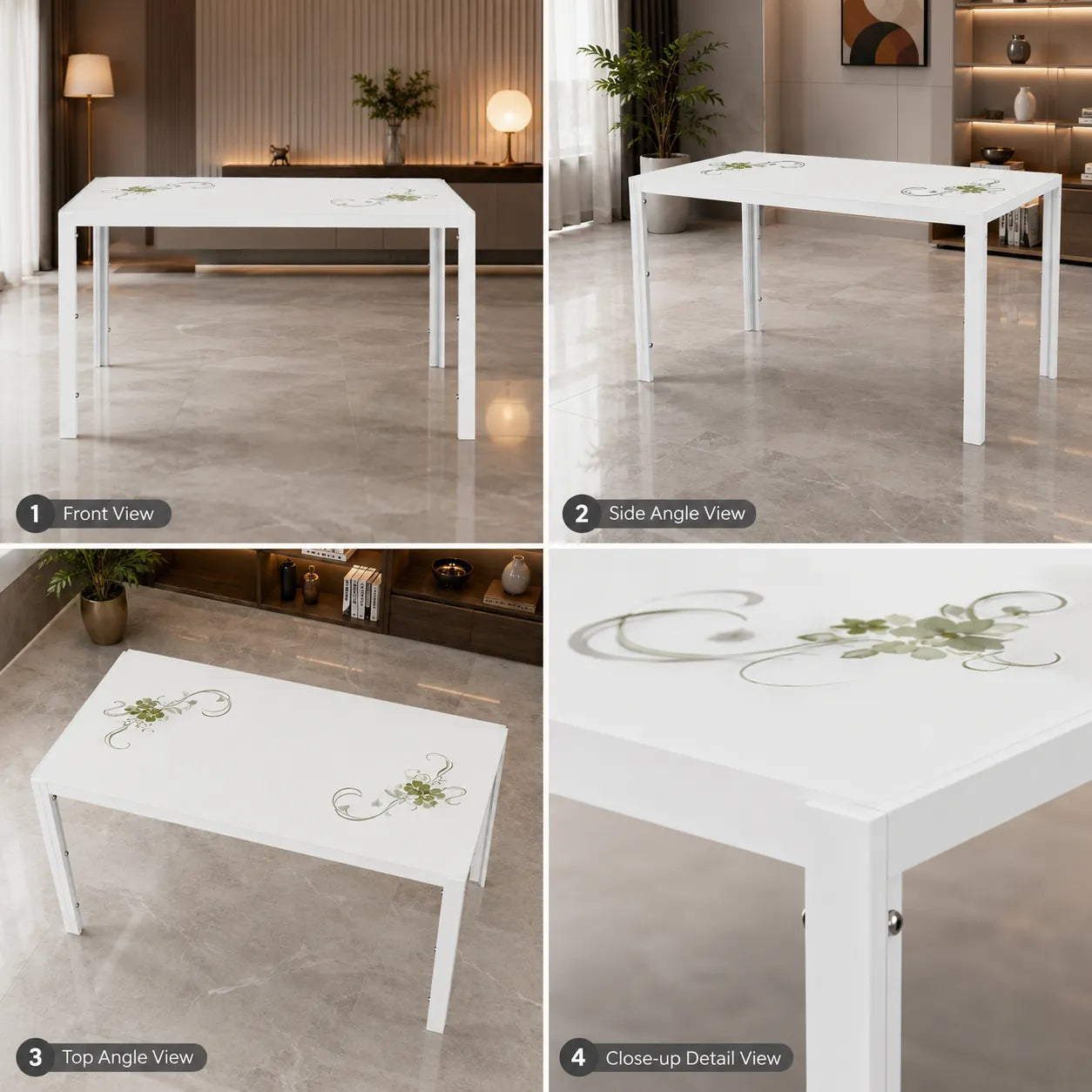 Table Repas Jamie Blanc Fleuri 140x80x75 CM