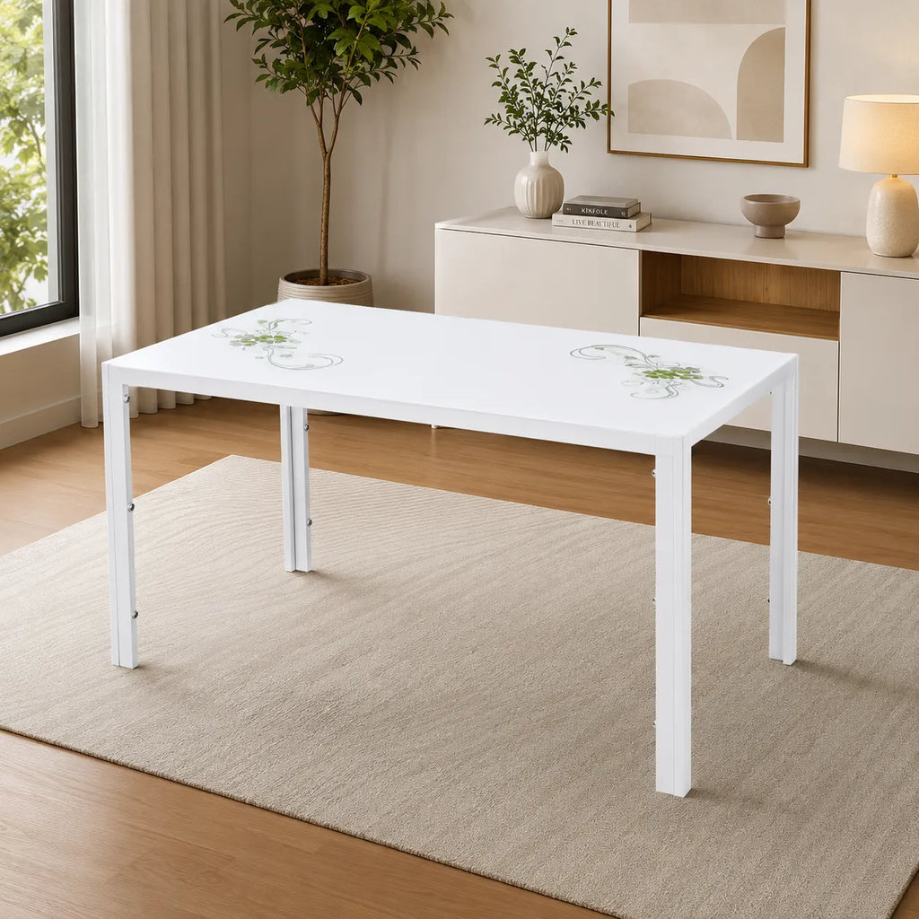 Table Repas Jamie Blanc Fleuri 140x80x75 CM