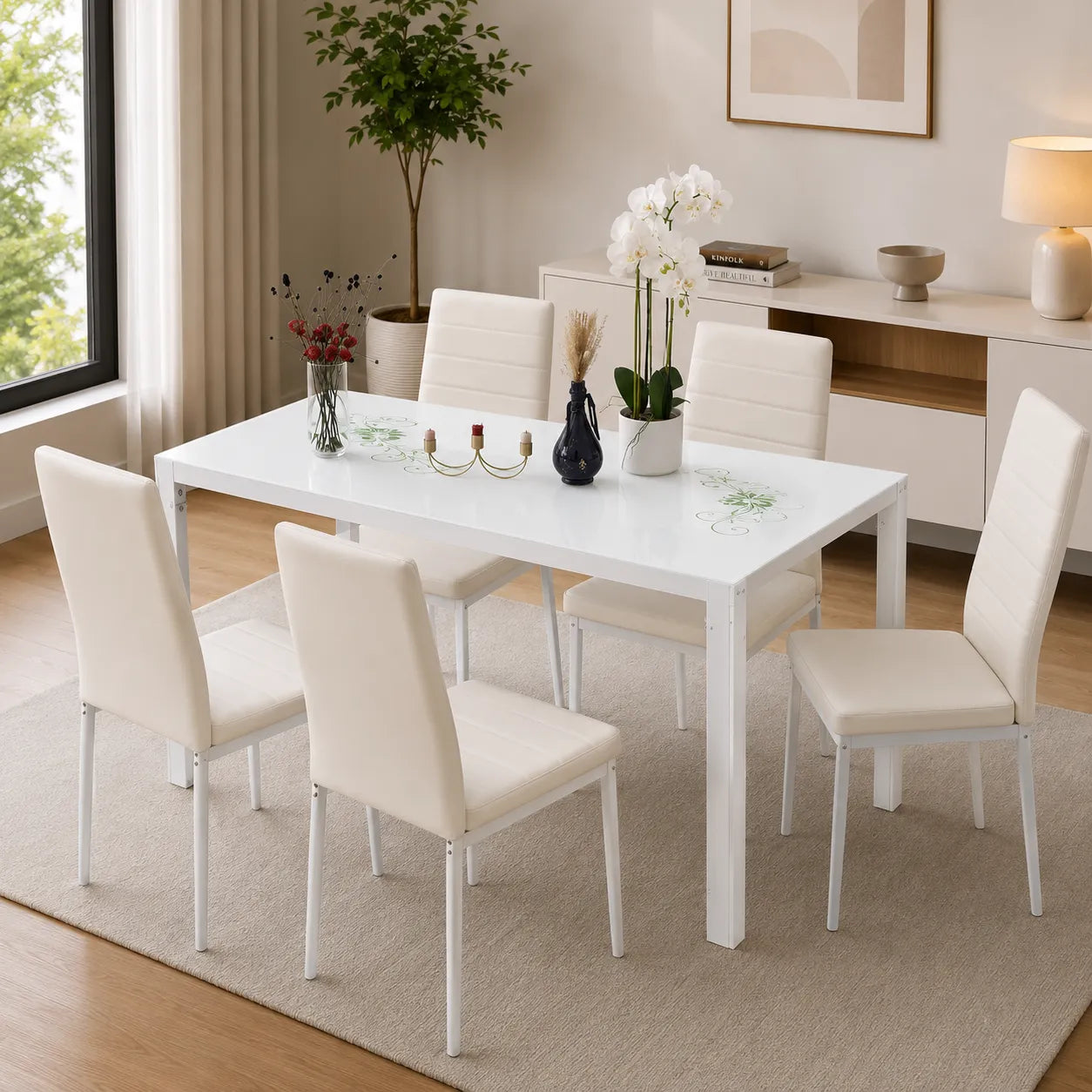 Table Repas Jamie Blanc Fleuri 140x80x75 CM