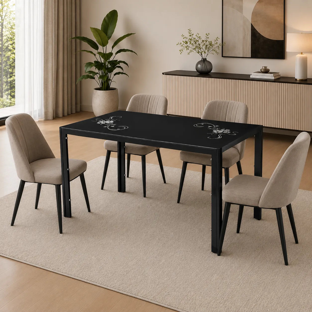 Table Repas Jamie Noir Fleuri 140x80x75 CM