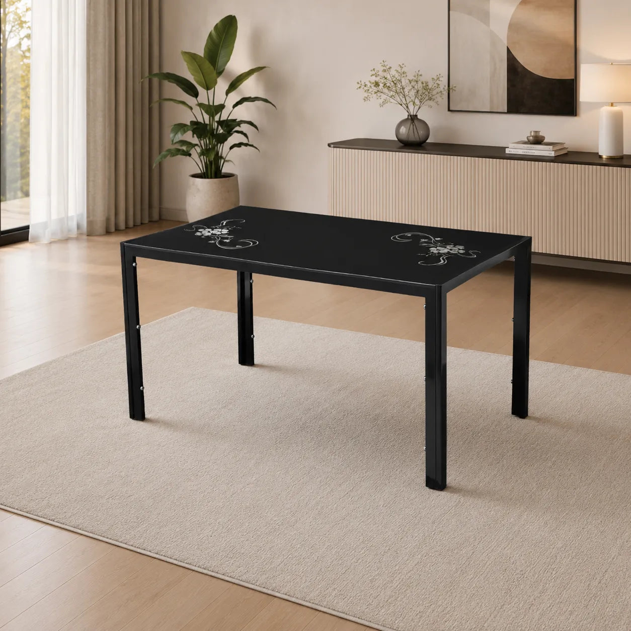 Table Repas Jamie Noir Fleuri 140x80x75 CM