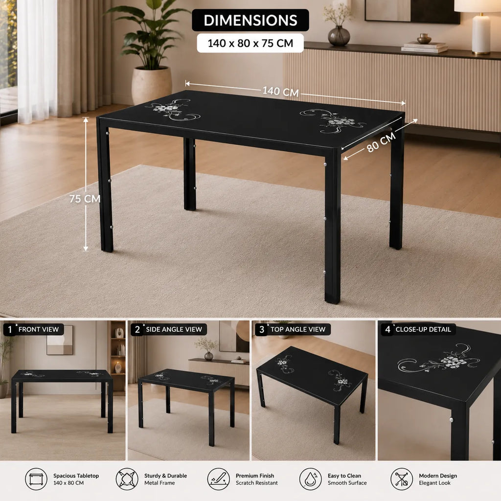 Table Repas Jamie Noir Fleuri 140x80x75 CM