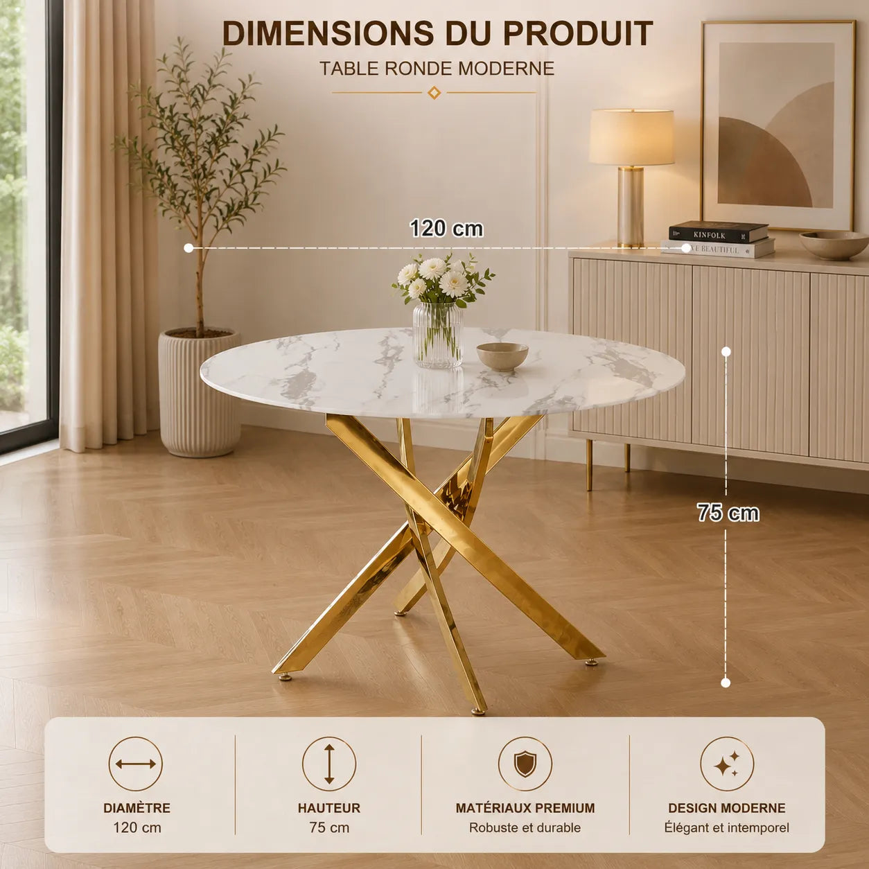 Table Repas Jessica Gold Pieds Dore