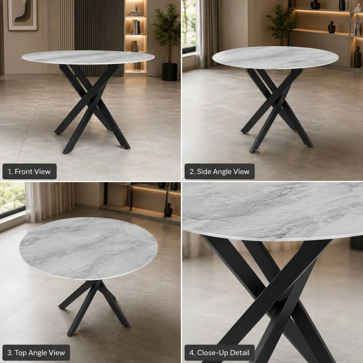 Table Repas Jessica Metal Noir Marbre Gris