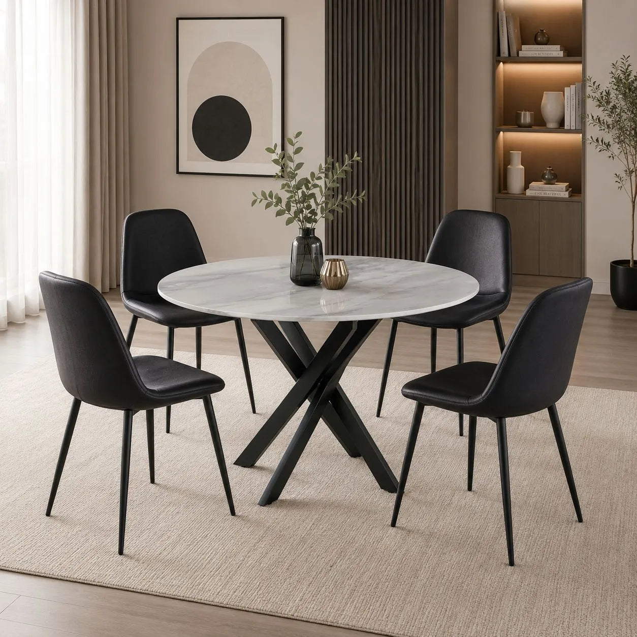 Table Repas Jessica Metal Noir Marbre Gris