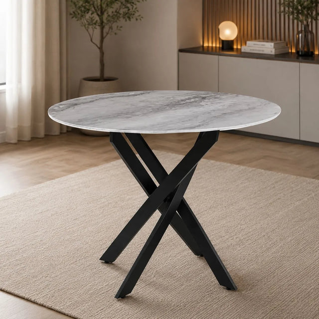 Table Repas Jessica Metal Noir Marbre Gris