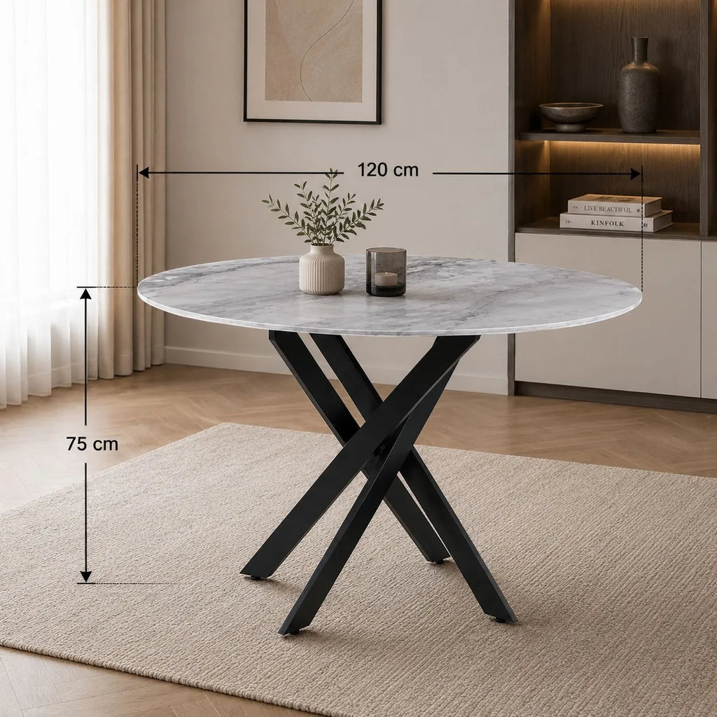 Table Repas Jessica Metal Noir Marbre Gris