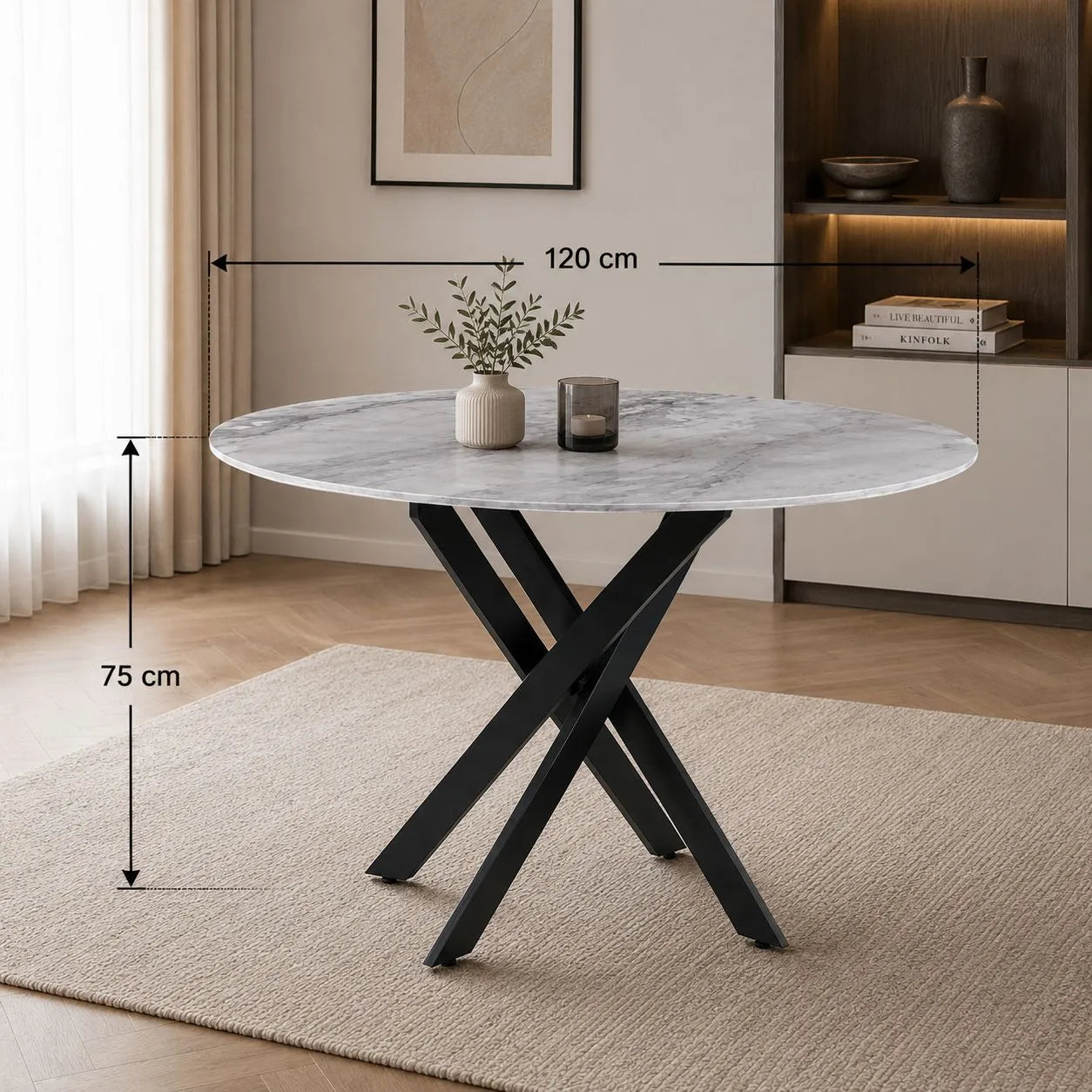 Table Repas Jessica Metal Noir Marbre Gris