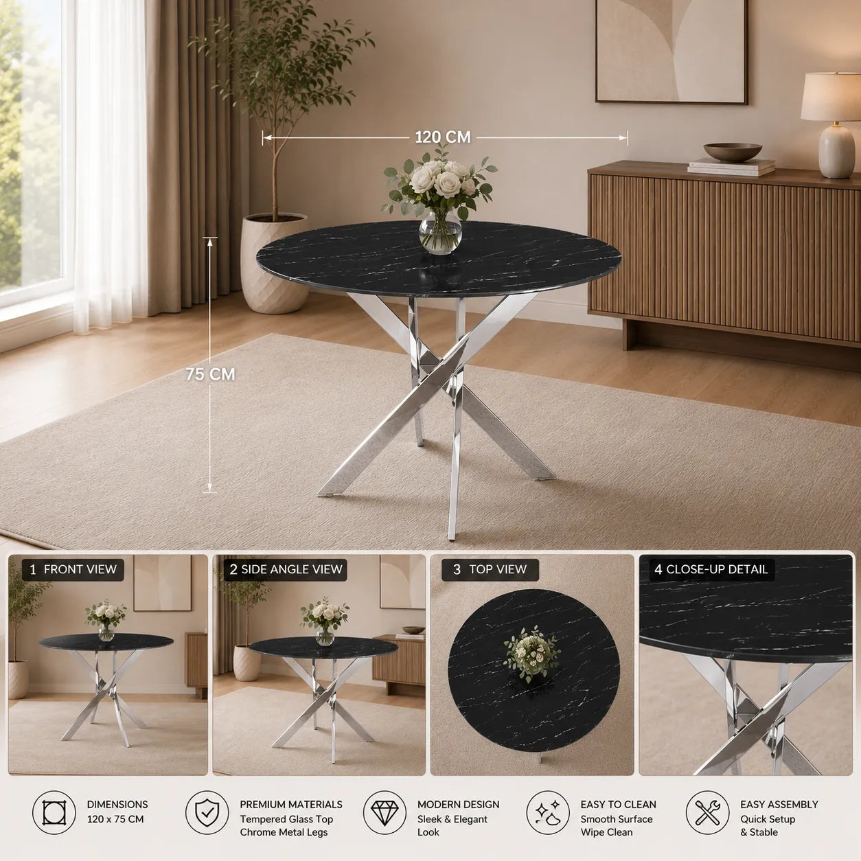 Table Repas Jessica Pieds Chrome