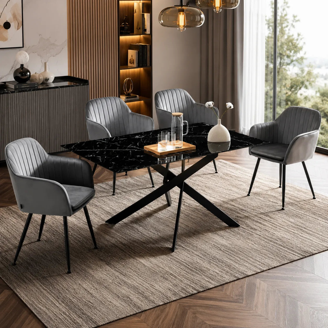 Table Repas Jessica Rectangle Pieds Metal Noir