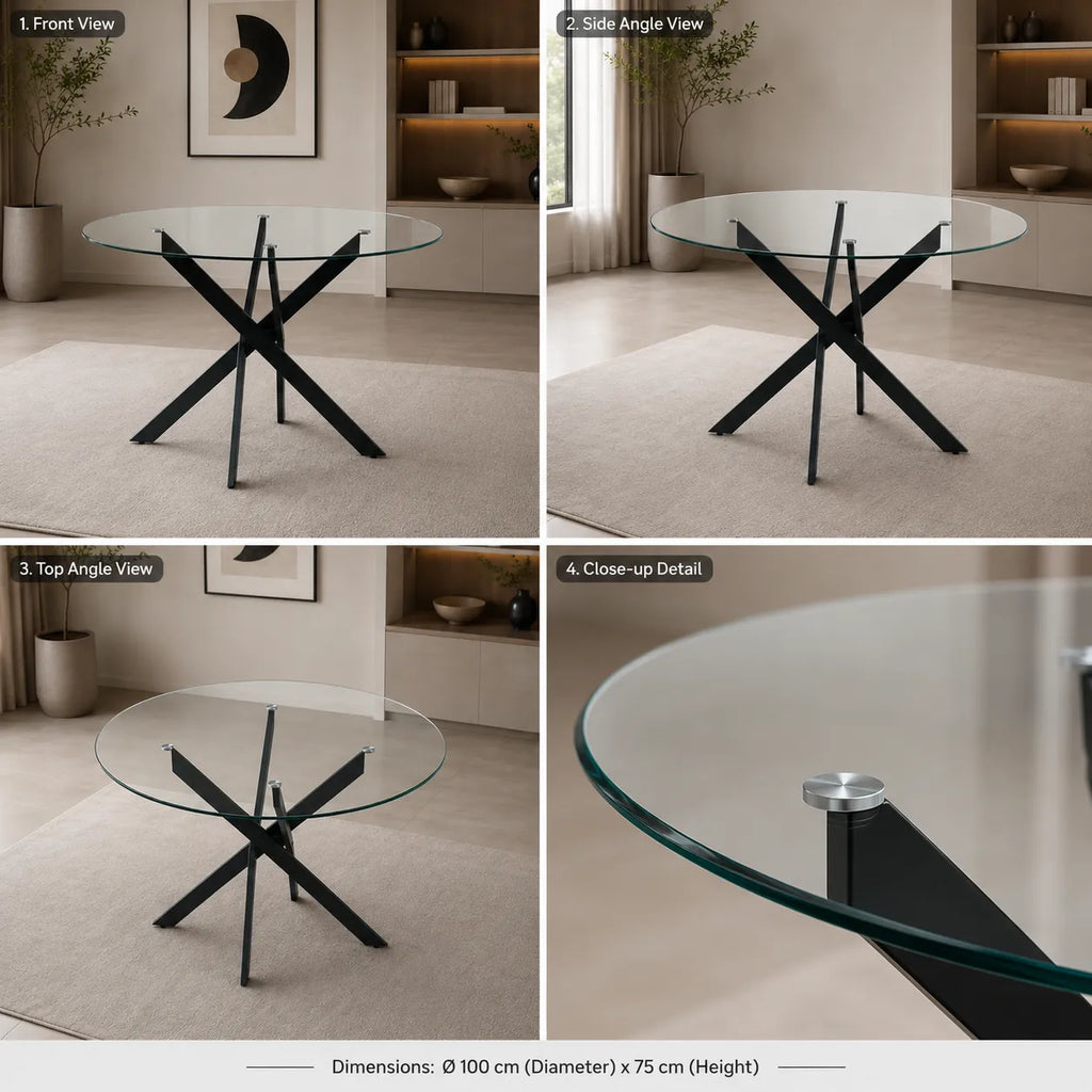 Table Repas Jessica Transparent Pieds Metal Noir