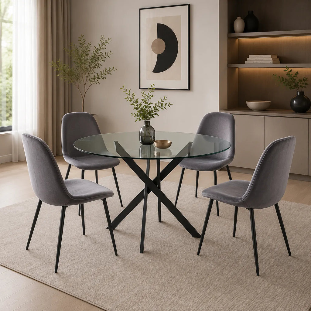 Table Repas Jessica Transparent Pieds Metal Noir