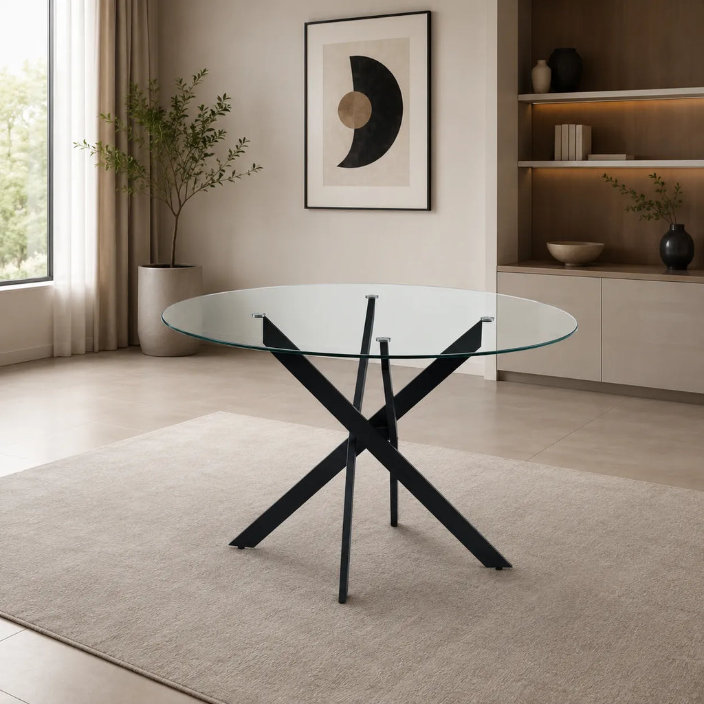 Table Repas Jessica Transparent Pieds Metal Noir