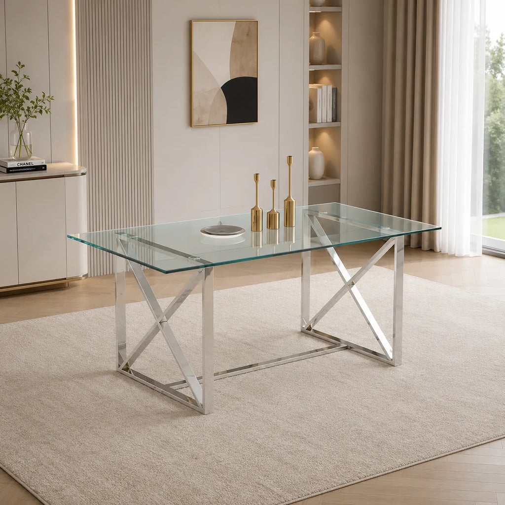 Table Repas Kensy Chrome Transparent 180x90x75CM