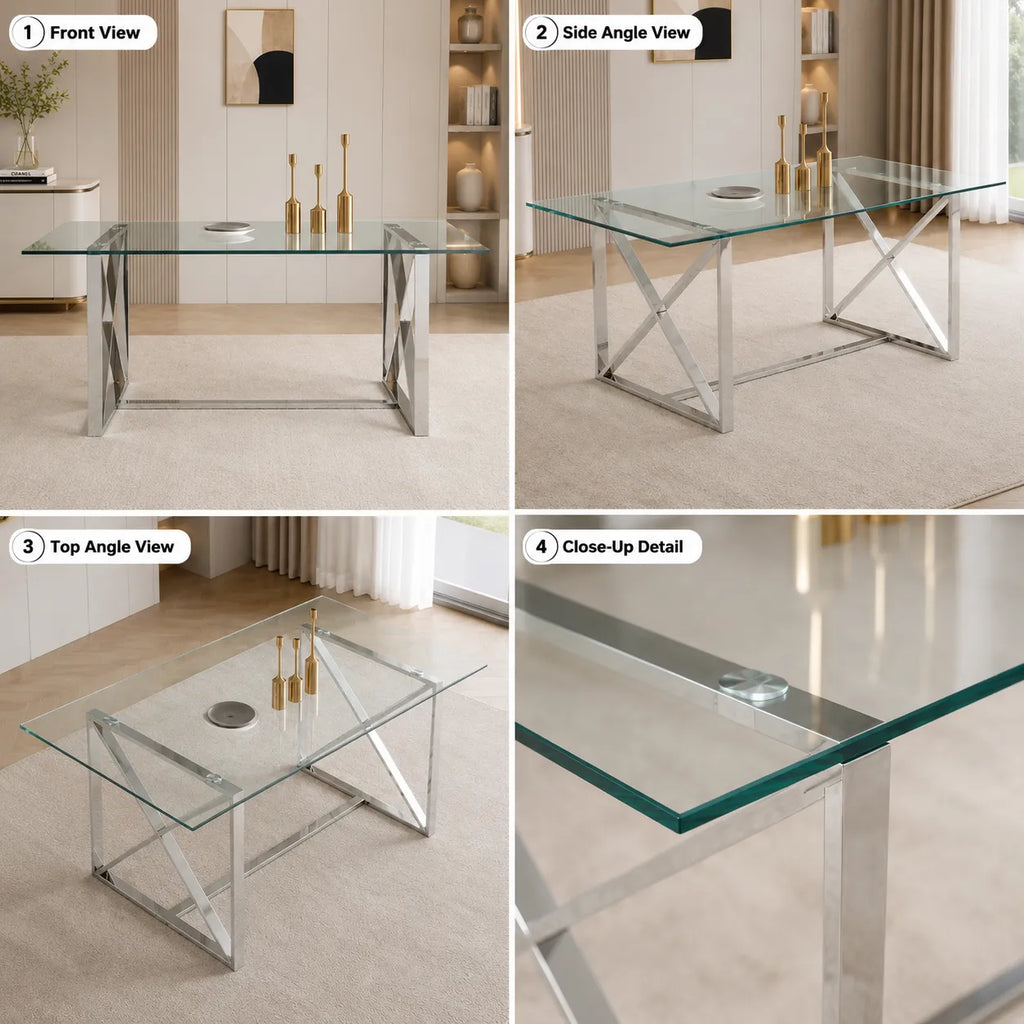 Table Repas Kensy Chrome Transparent 180x90x75CM