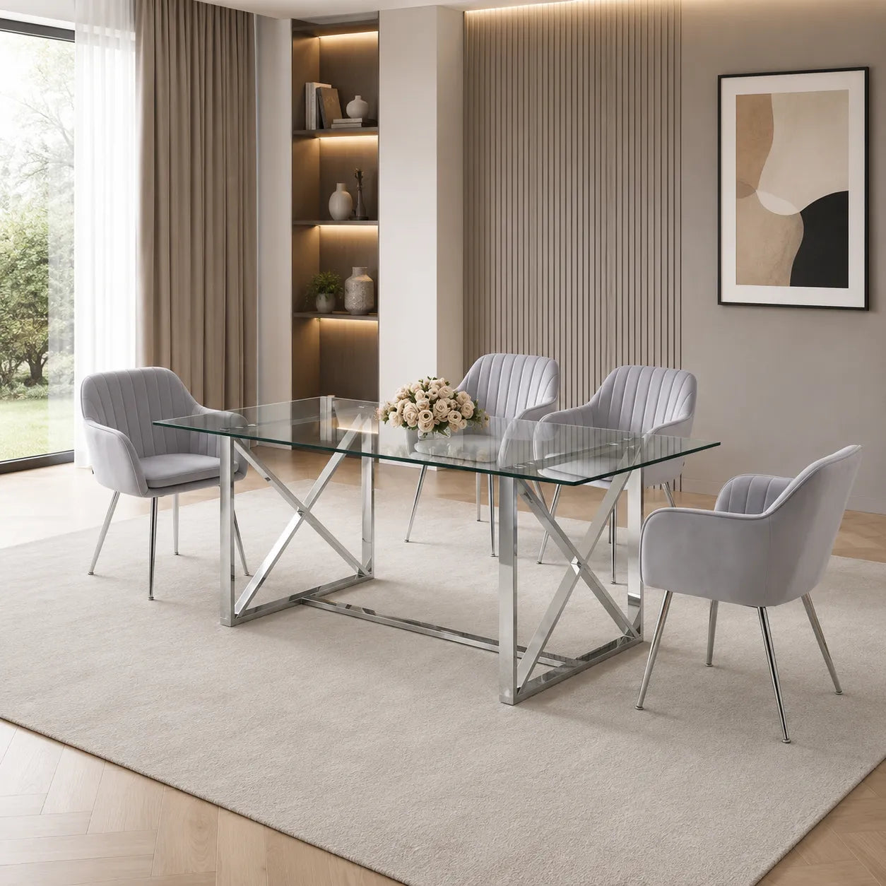 Table Repas Kensy Chrome Transparent 180x90x75CM