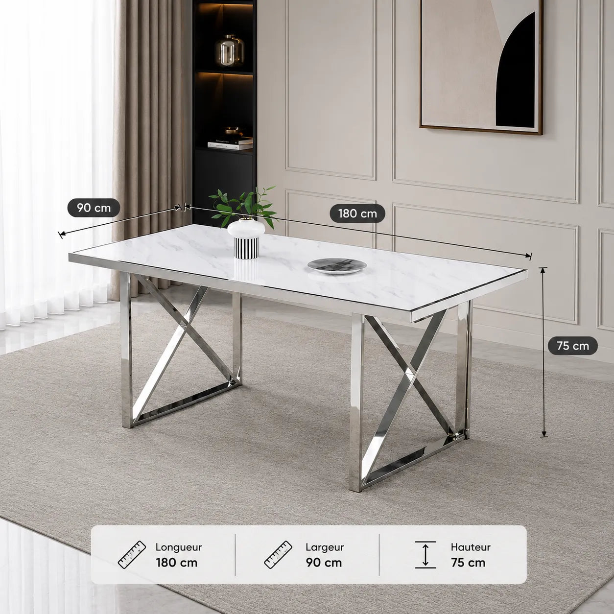 Table Repas Levanto Chrome 180X90